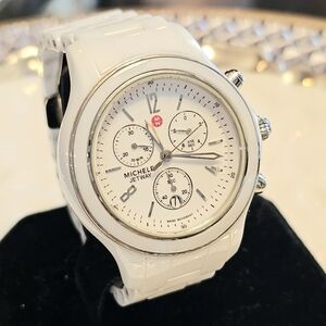 Michele Jetway White and Silver Ceramic Chronograph Watch